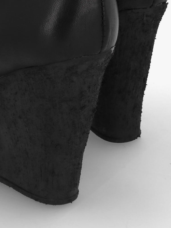 Wiser Black Leather Knee High Wedge Boots