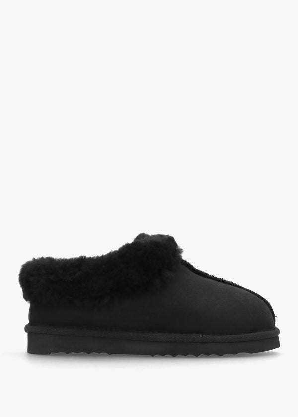 Somolly Black Suede Shearling Slippers