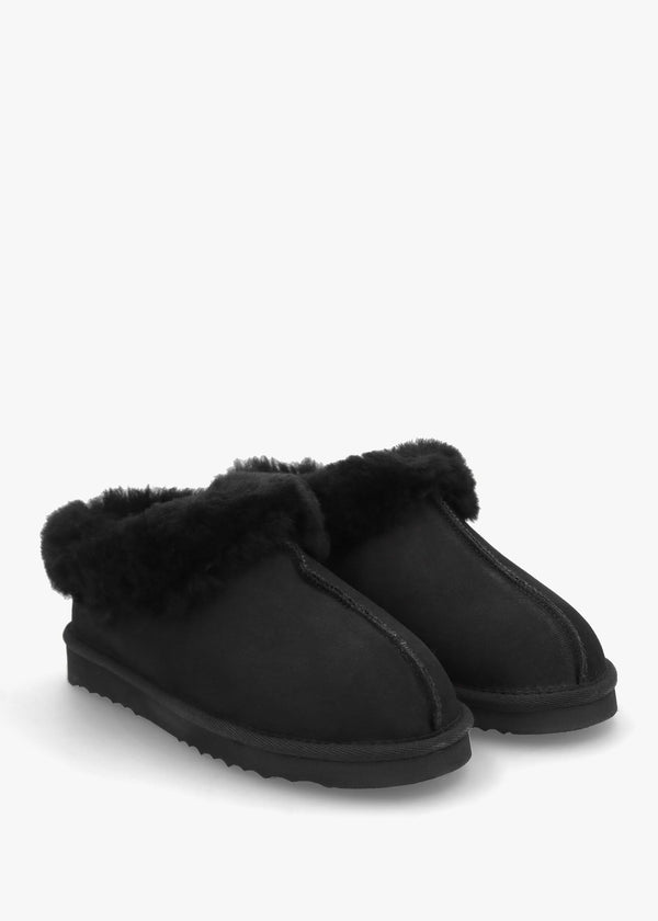 Somolly Black Suede Shearling Slippers
