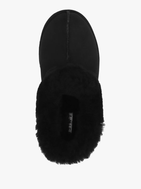 Somolly Black Suede Shearling Slippers