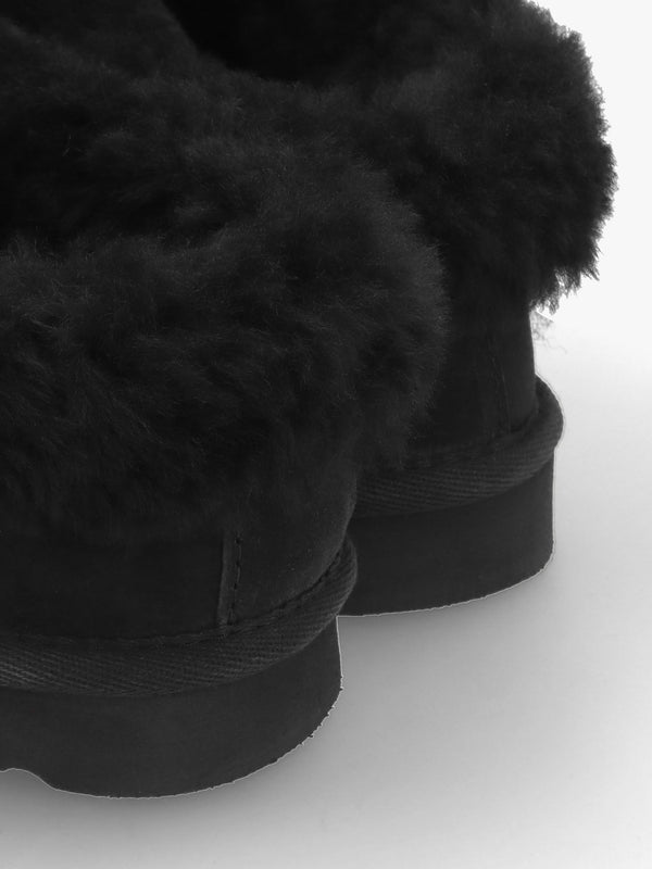 Somolly Black Suede Shearling Slippers