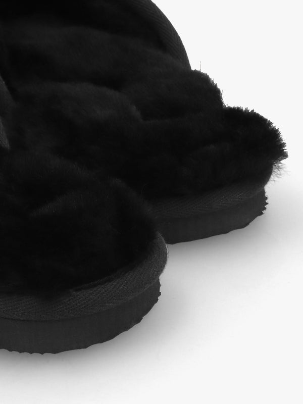 Men’s Shutoff Black Shearling Slippers