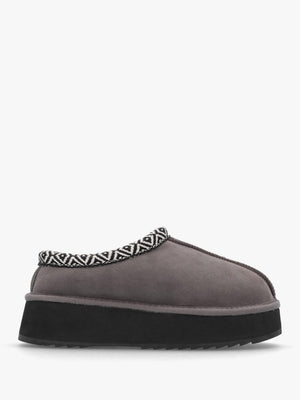 Somolly Grey Suede Shearling Platform Slippers