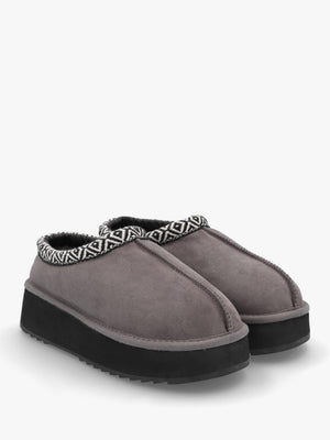 Somolly Grey Suede Shearling Platform Slippers