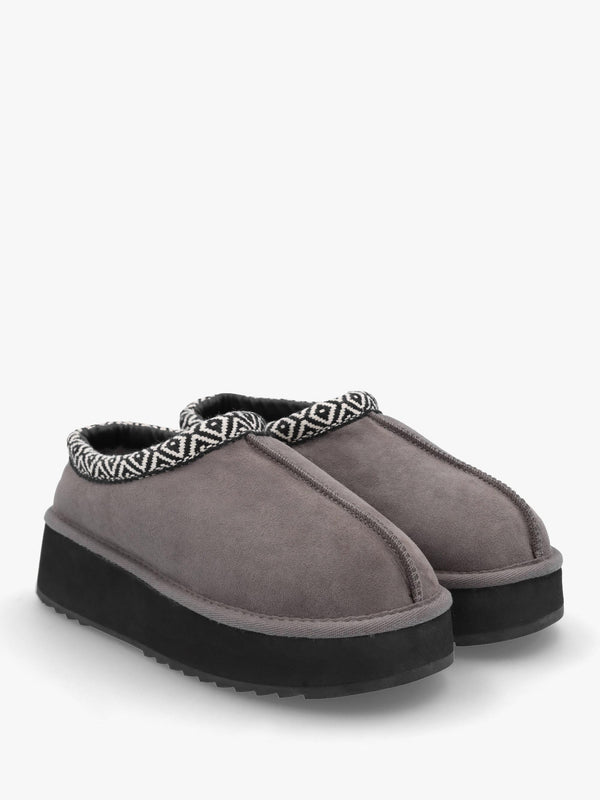 Somolly Grey Suede Shearling Platform Slippers