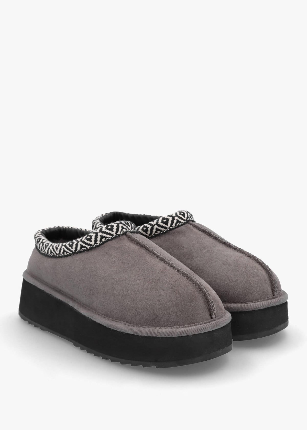 Somolly Grey Suede Shearling Platform Slippers