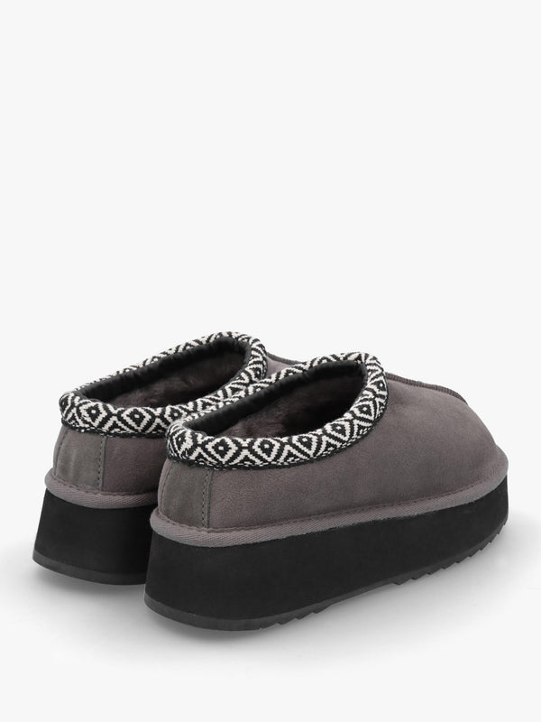 Somolly Grey Suede Shearling Platform Slippers