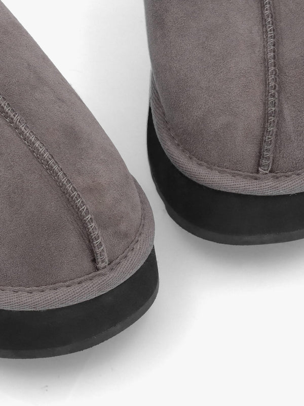 Somolly Grey Suede Shearling Platform Slippers