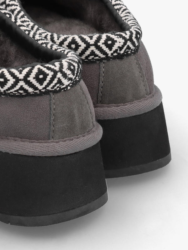 Somolly Grey Suede Shearling Platform Slippers