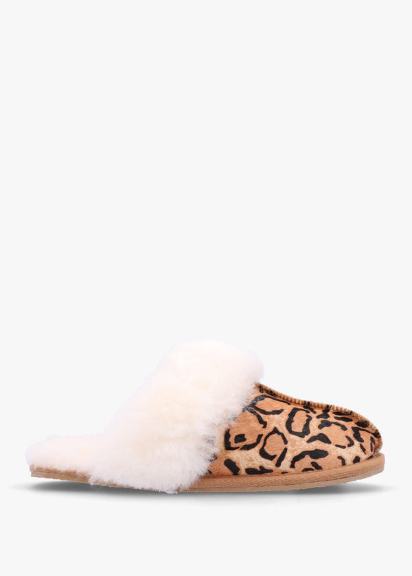 Soleo Leopard Calf Hair Sheepskin Twinface Slippers