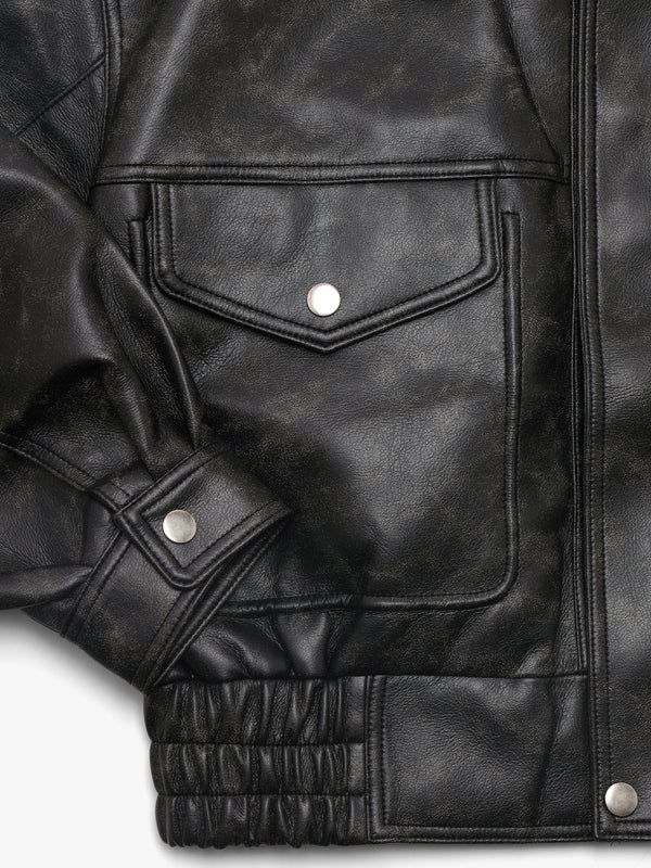 Frankie Black & Khaki Shearling Collar Biker Jacket
