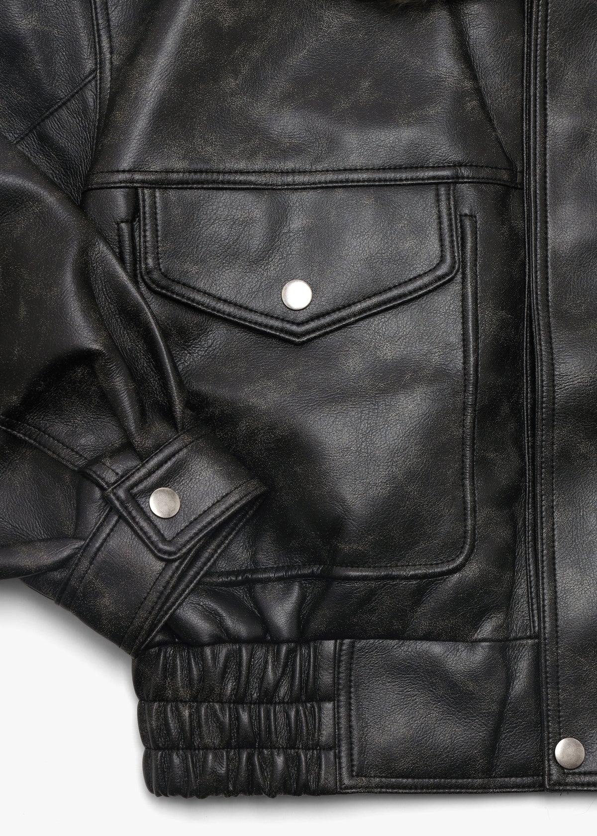 Frankie Black & Khaki Shearling Collar Biker Jacket