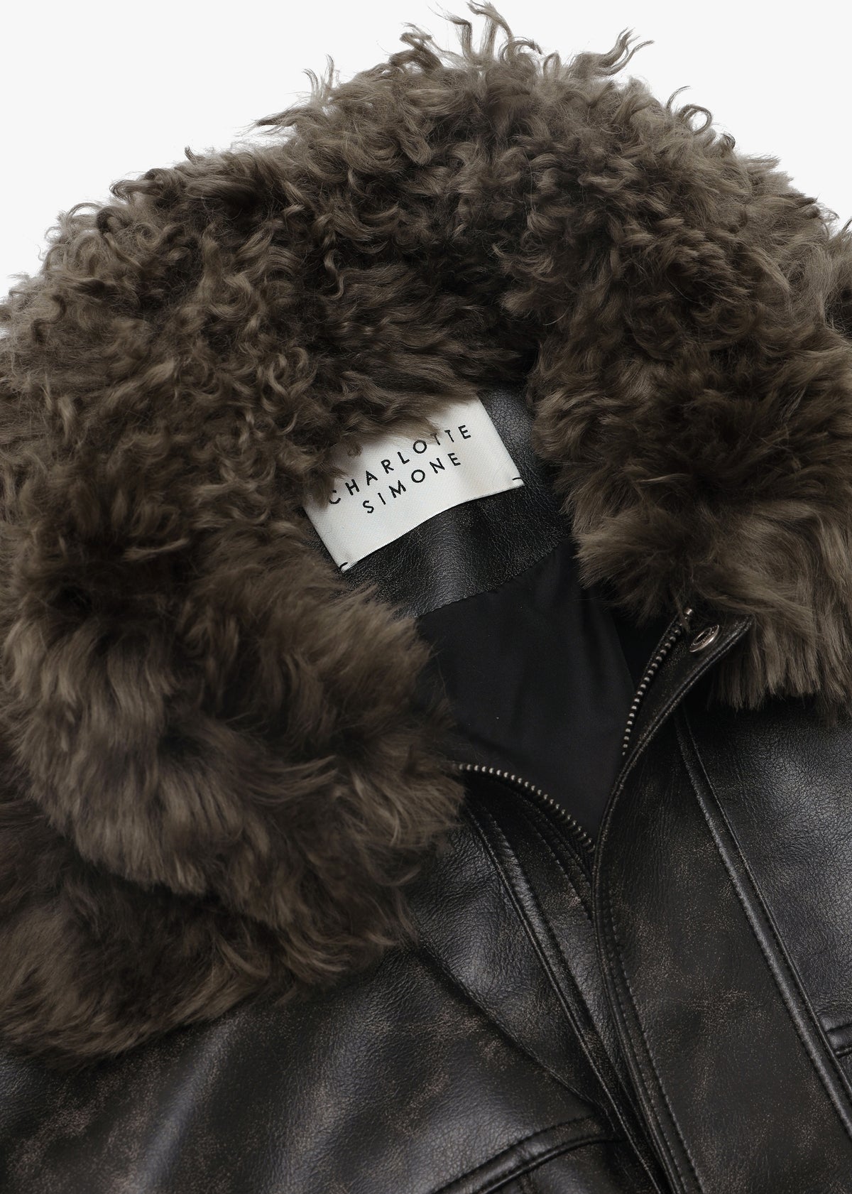 Frankie Black & Khaki Shearling Collar Biker Jacket