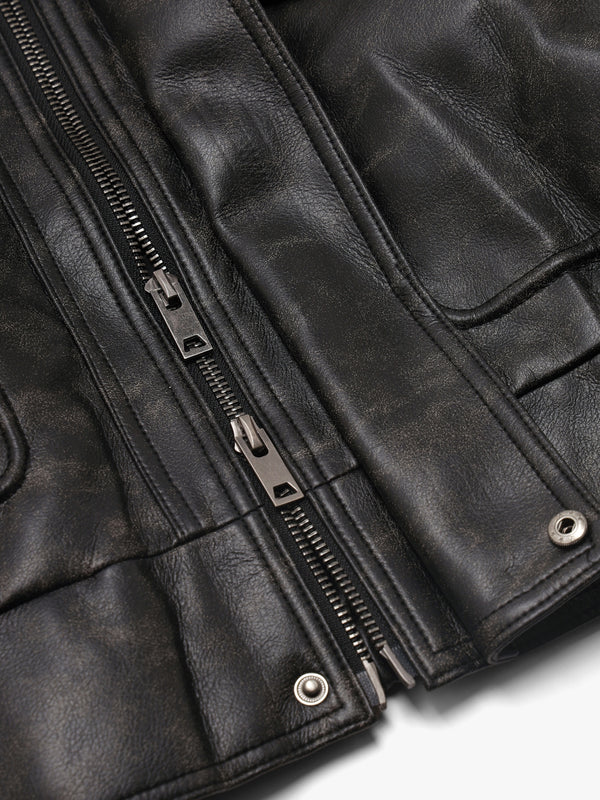 Frankie Black & Khaki Shearling Collar Biker Jacket