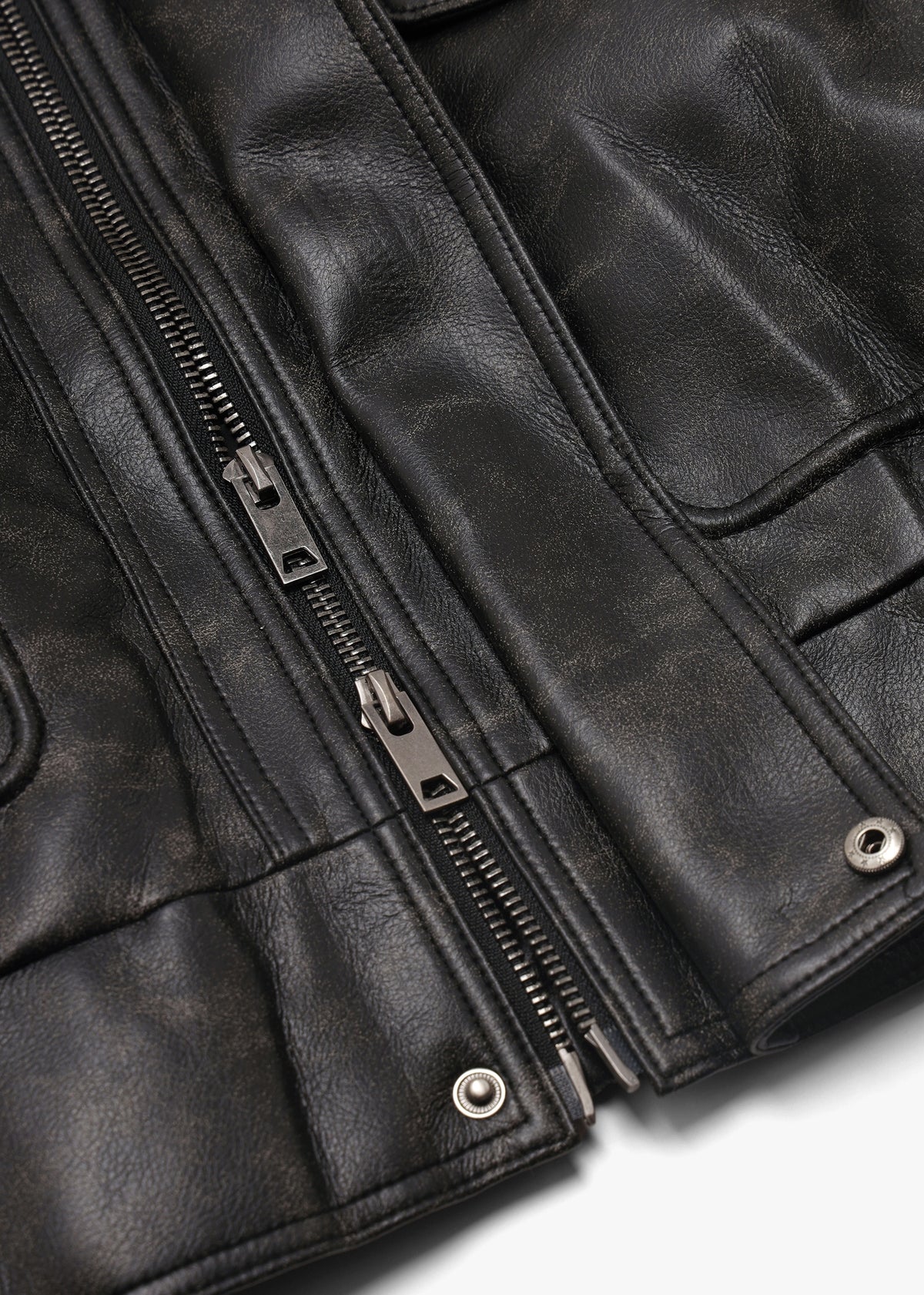 Frankie Black & Khaki Shearling Collar Biker Jacket