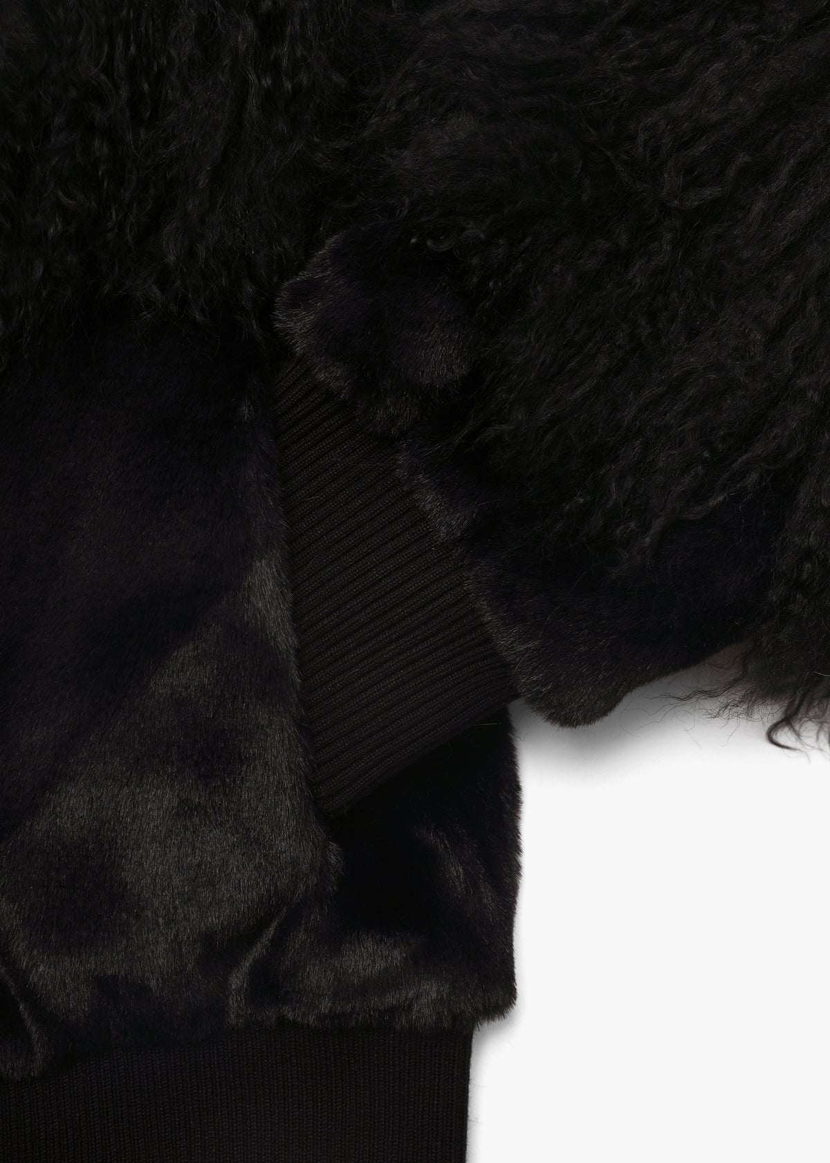 Romi Black Faux Fur Mongolian Lambskin Trim Bomber Jacket