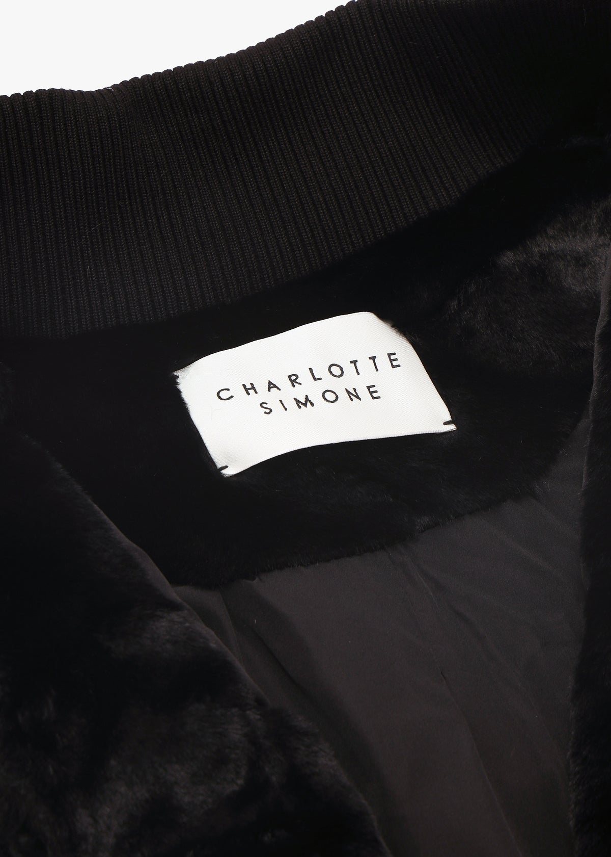 Romi Black Faux Fur Mongolian Lambskin Trim Bomber Jacket