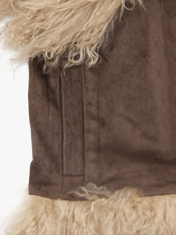 Stevie Greige Biscotti Suedette Mongolian Lambskin Trim Gillet