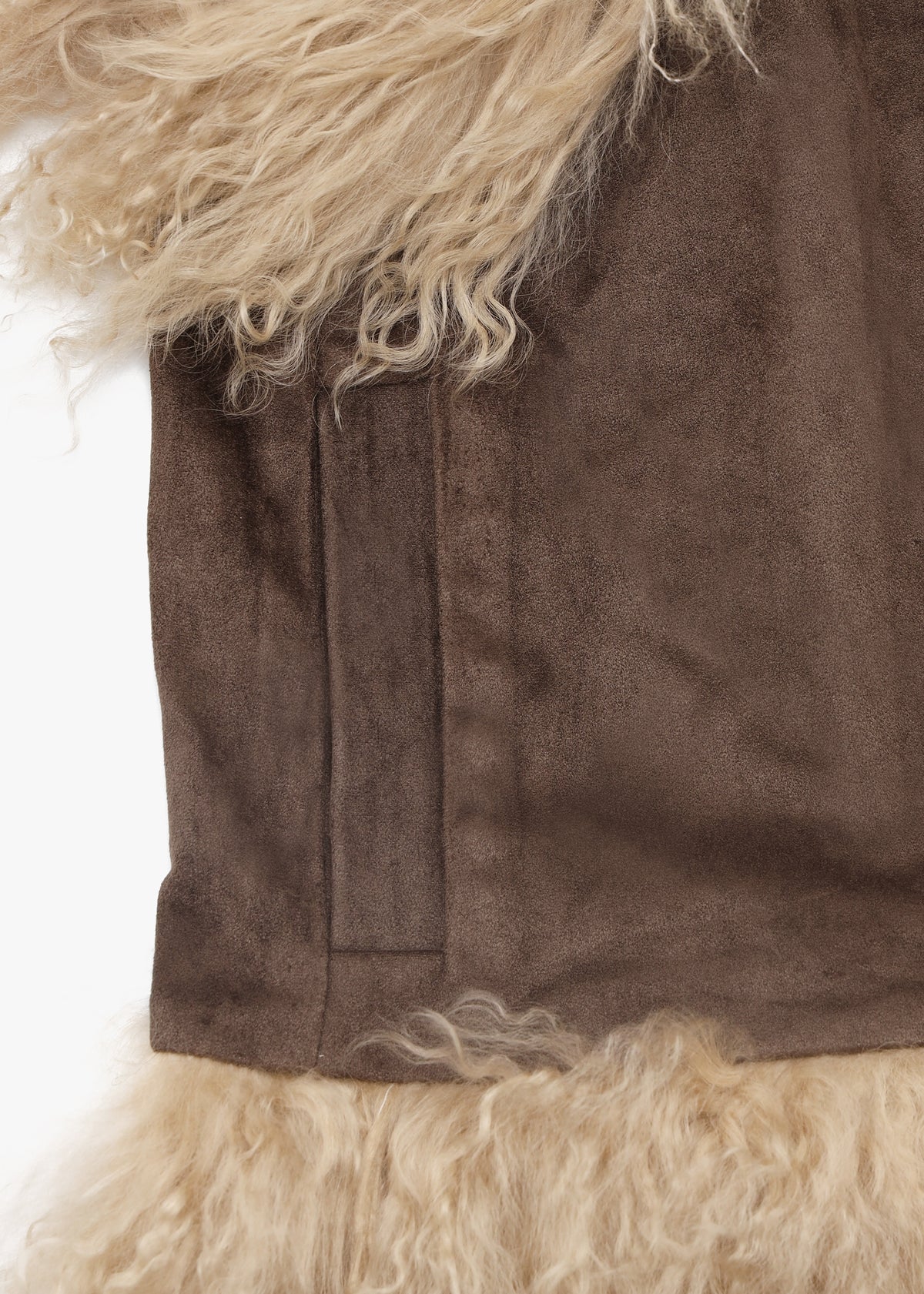Stevie Greige Biscotti Suedette Mongolian Lambskin Trim Gillet