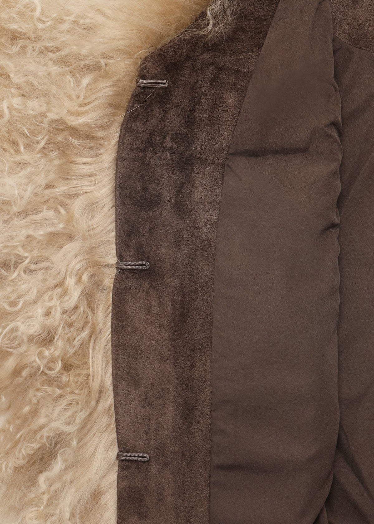 Stevie Greige Biscotti Suedette Mongolian Lambskin Trim Gillet