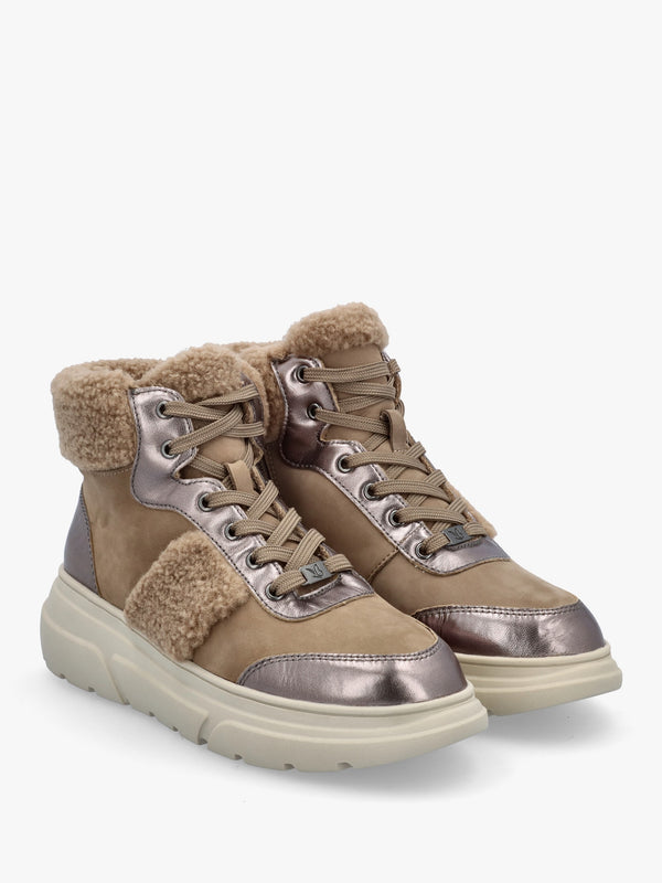 Kalia Taupe Leather High Top Trainers