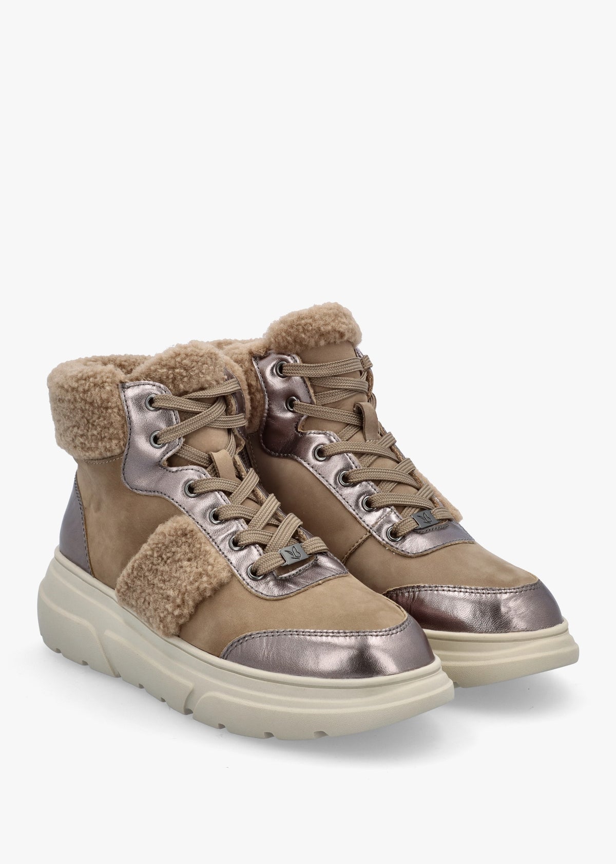 Kalia Taupe Leather High Top Trainers