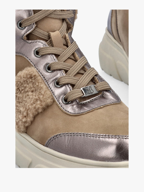 Kalia Taupe Leather High Top Trainers
