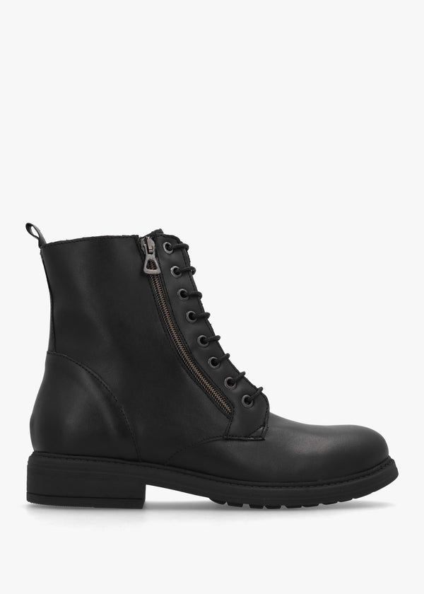 Lilia Black Leather Side Zip Ankle Boots