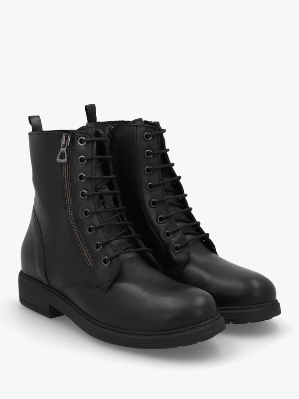Lilia Black Leather Side Zip Ankle Boots