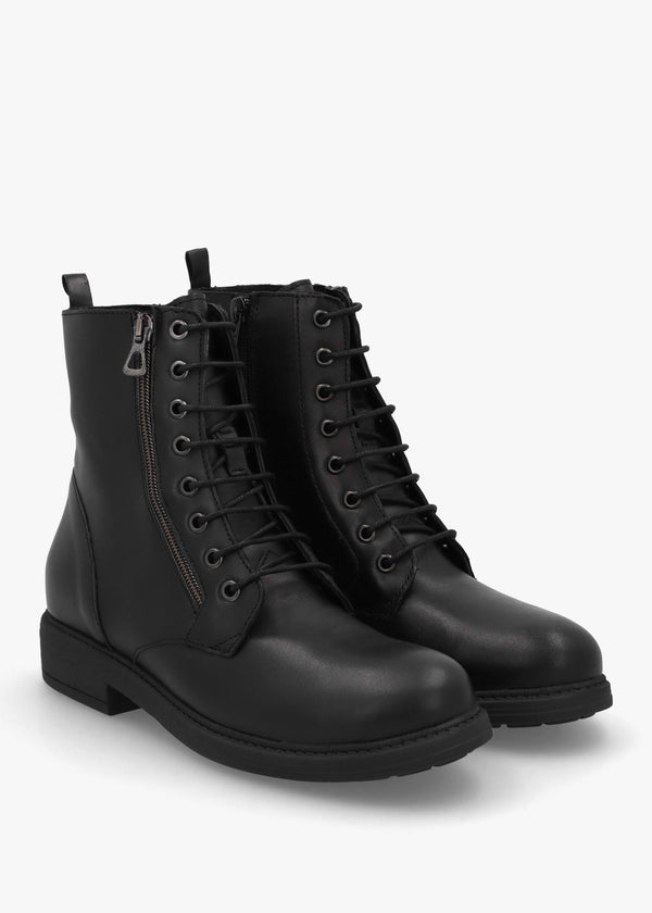 Lilia Black Leather Side Zip Ankle Boots