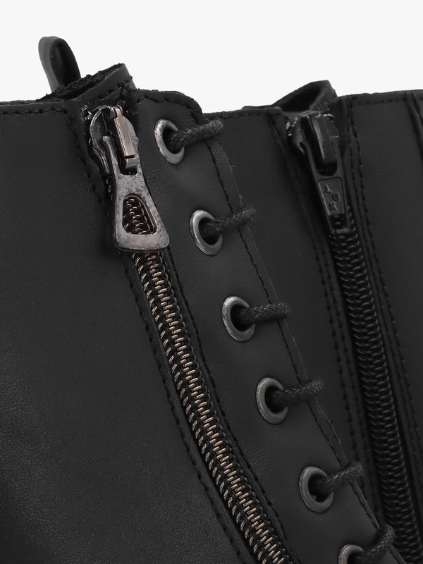 Lilia Black Leather Side Zip Ankle Boots