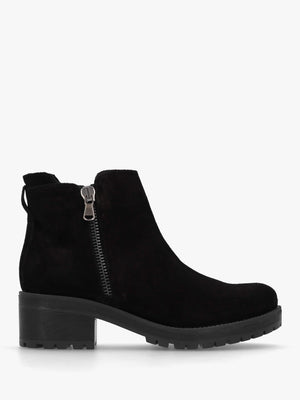 Lockette Black Suede Size Zip Chunky Ankle Boots