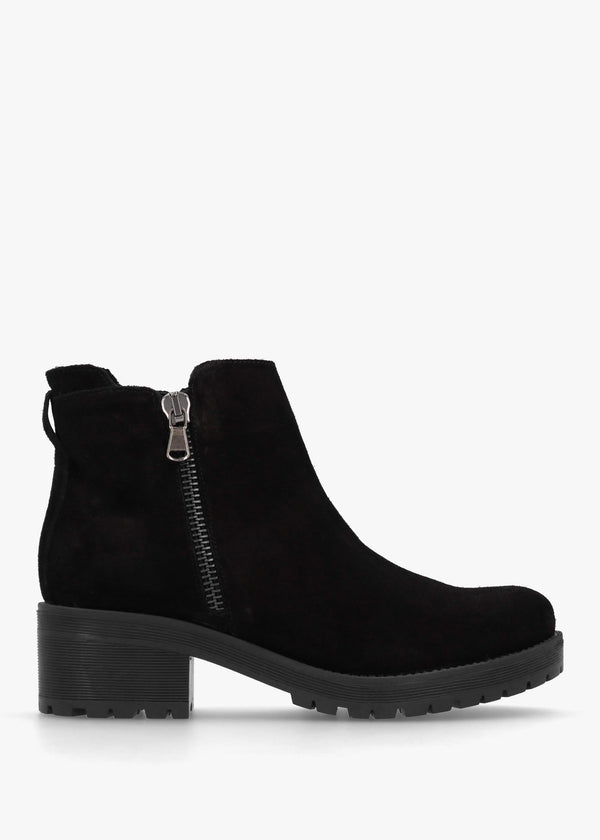 Lockette Black Suede Size Zip Chunky Ankle Boots