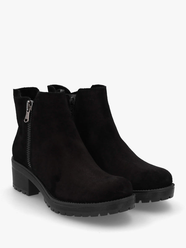 Lockette Black Suede Size Zip Chunky Ankle Boots
