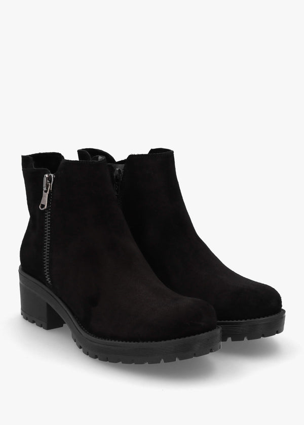 Lockette Black Suede Size Zip Chunky Ankle Boots