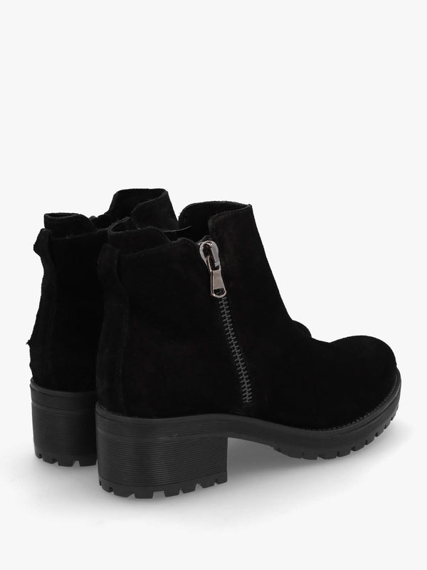 Lockette Black Suede Size Zip Chunky Ankle Boots