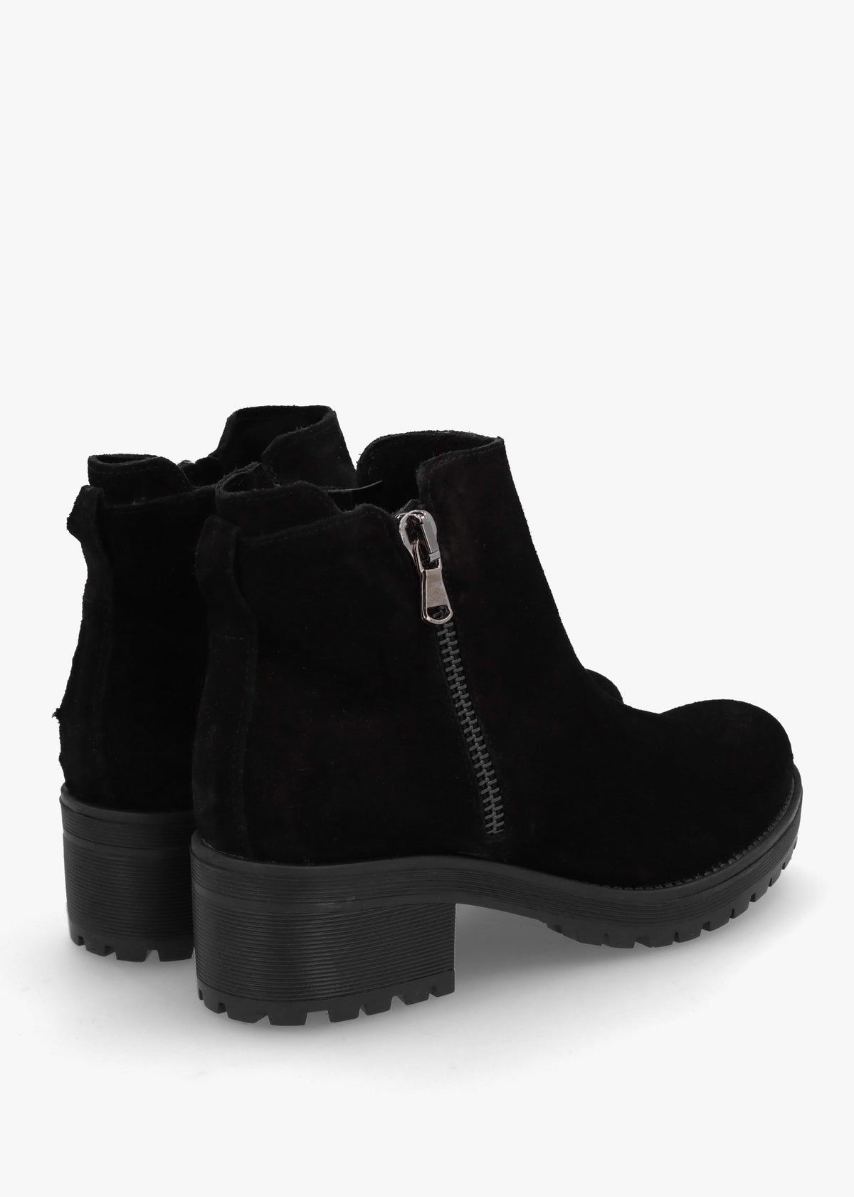 Lockette Black Suede Size Zip Chunky Ankle Boots