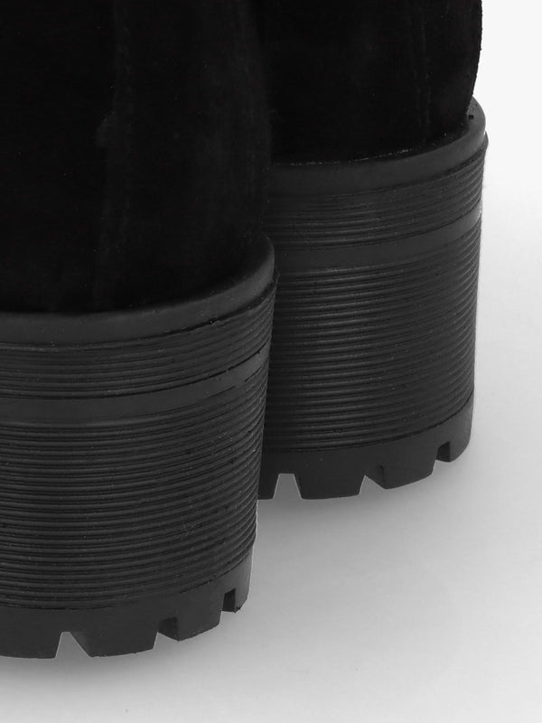 Lockette Black Suede Size Zip Chunky Ankle Boots