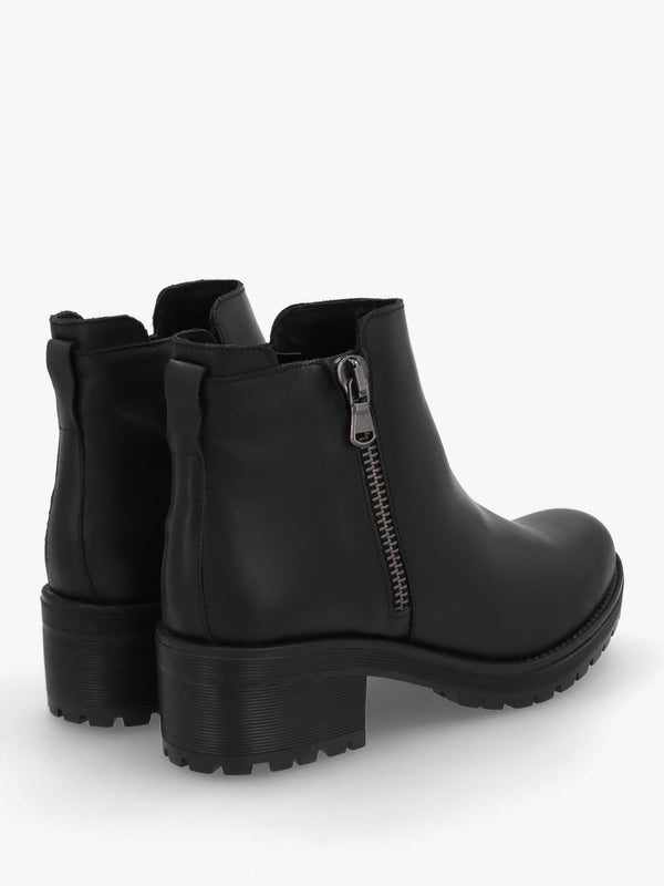 Lockette Black Leather Size Zip Chunky Ankle Boots