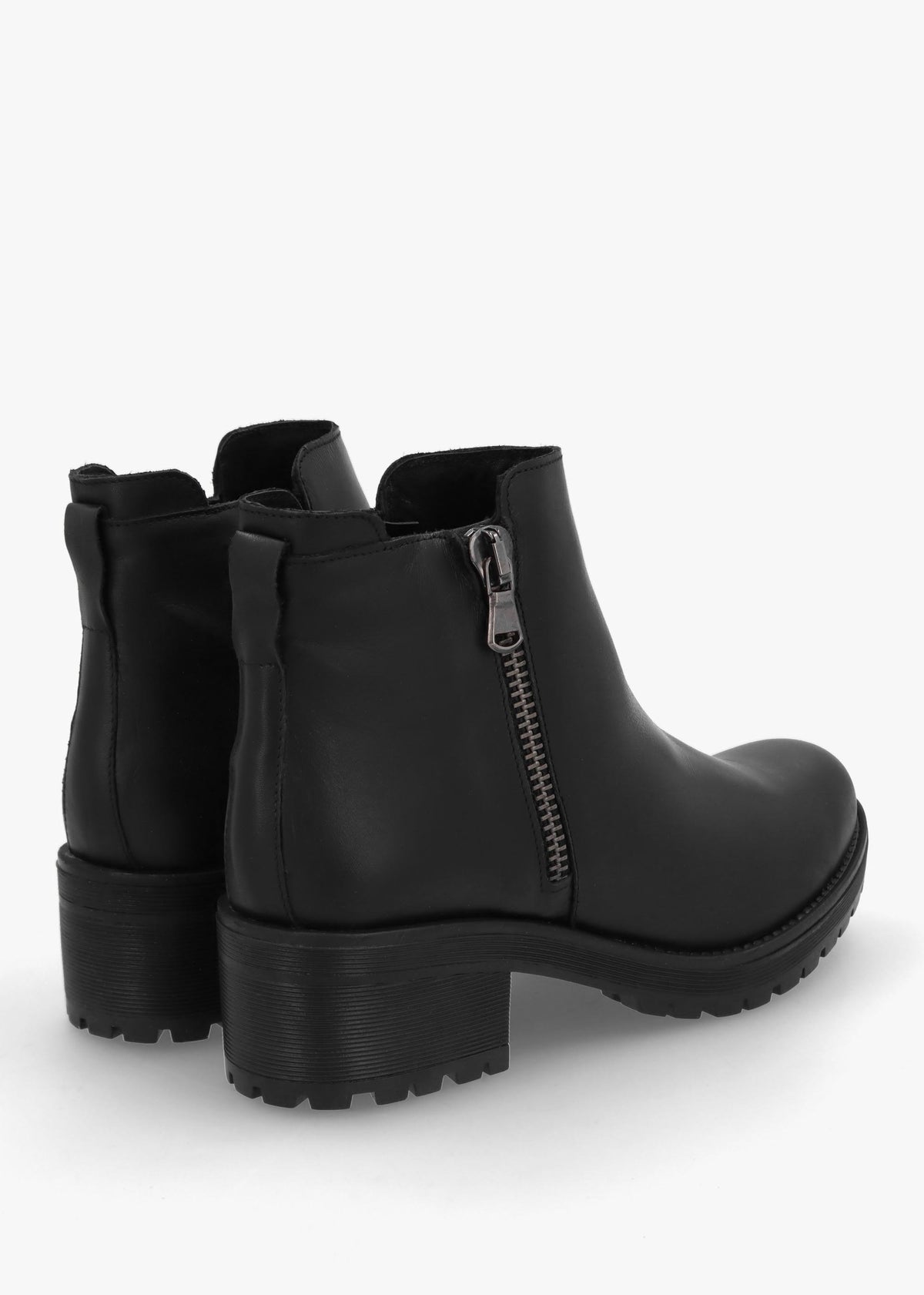 Lockette Black Leather Size Zip Chunky Ankle Boots