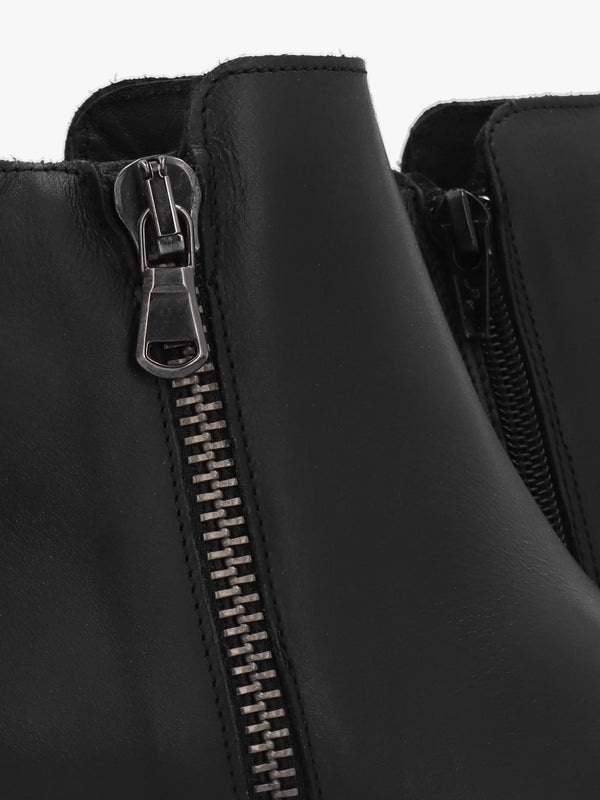 Lockette Black Leather Size Zip Chunky Ankle Boots