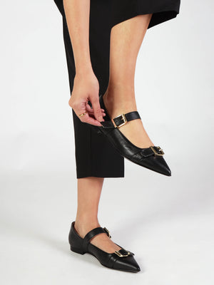 Nancy Black Leather Pointed Toe Pumps