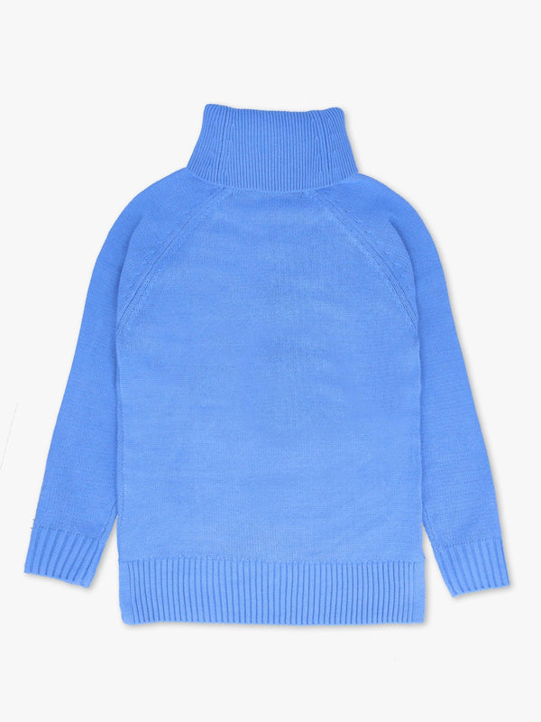 Blue Cotton Mix Roll Neck Knitted Jumper