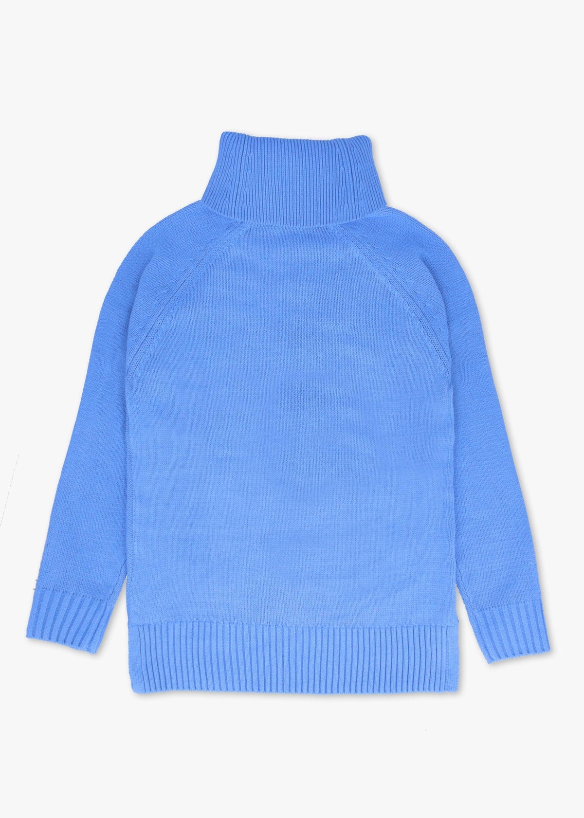 Blue Cotton Mix Roll Neck Knitted Jumper