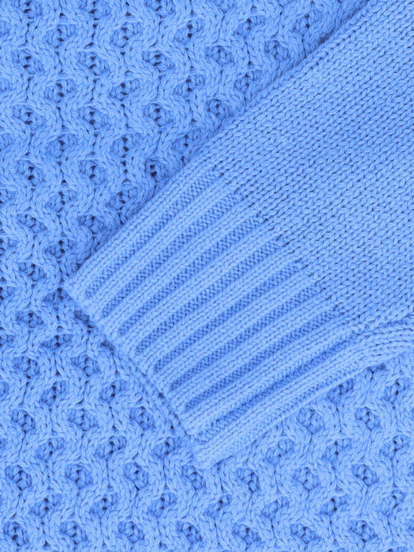 Blue Cotton Mix Roll Neck Knitted Jumper