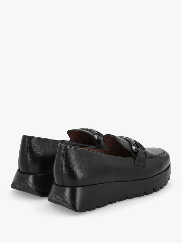 Rose Black Leather Pebbled Leather Loafers