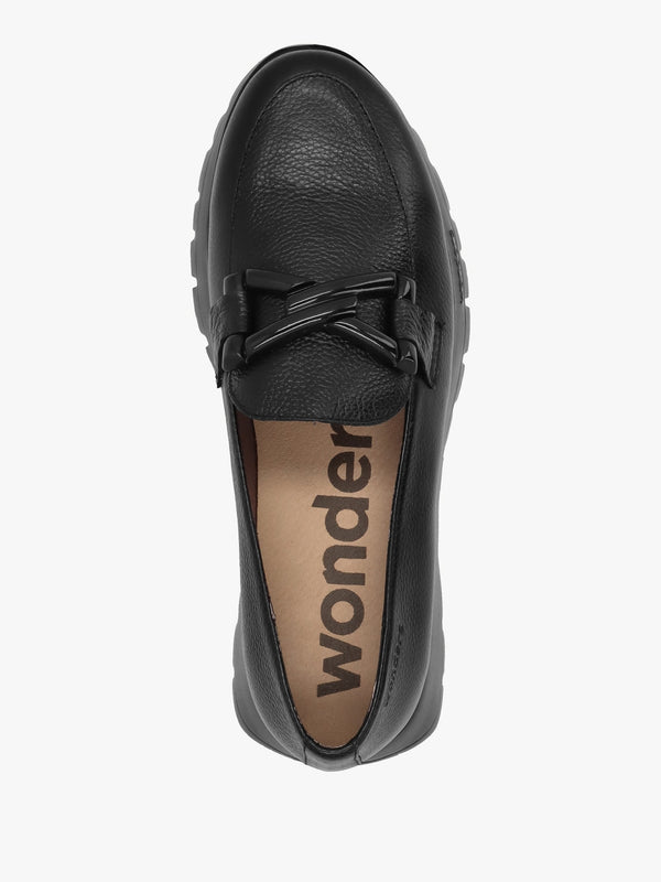 Rose Black Leather Pebbled Leather Loafers