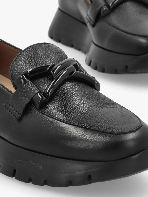 Rose Black Leather Pebbled Leather Loafers