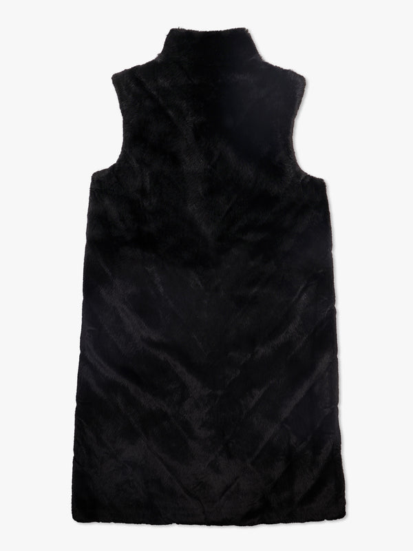 Black Faux Fur Chevron Longline Gillet
