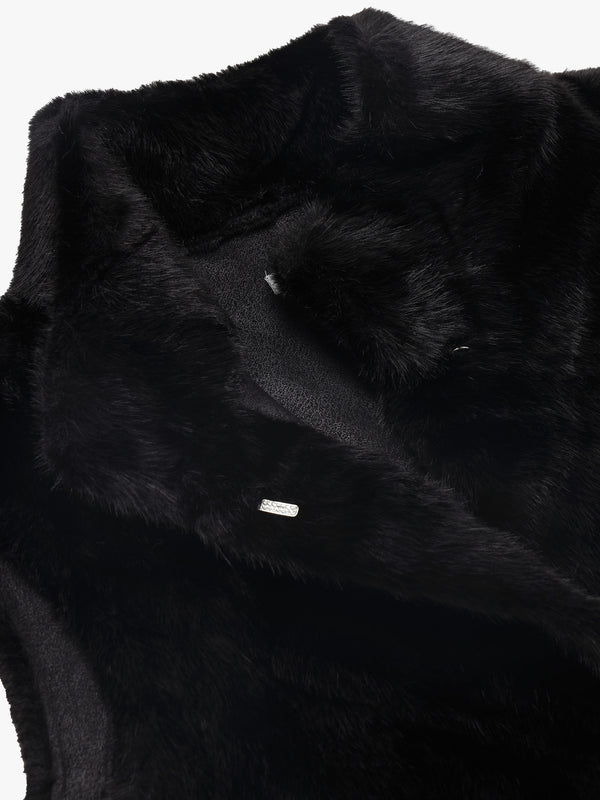 Black Faux Fur Chevron Longline Gillet